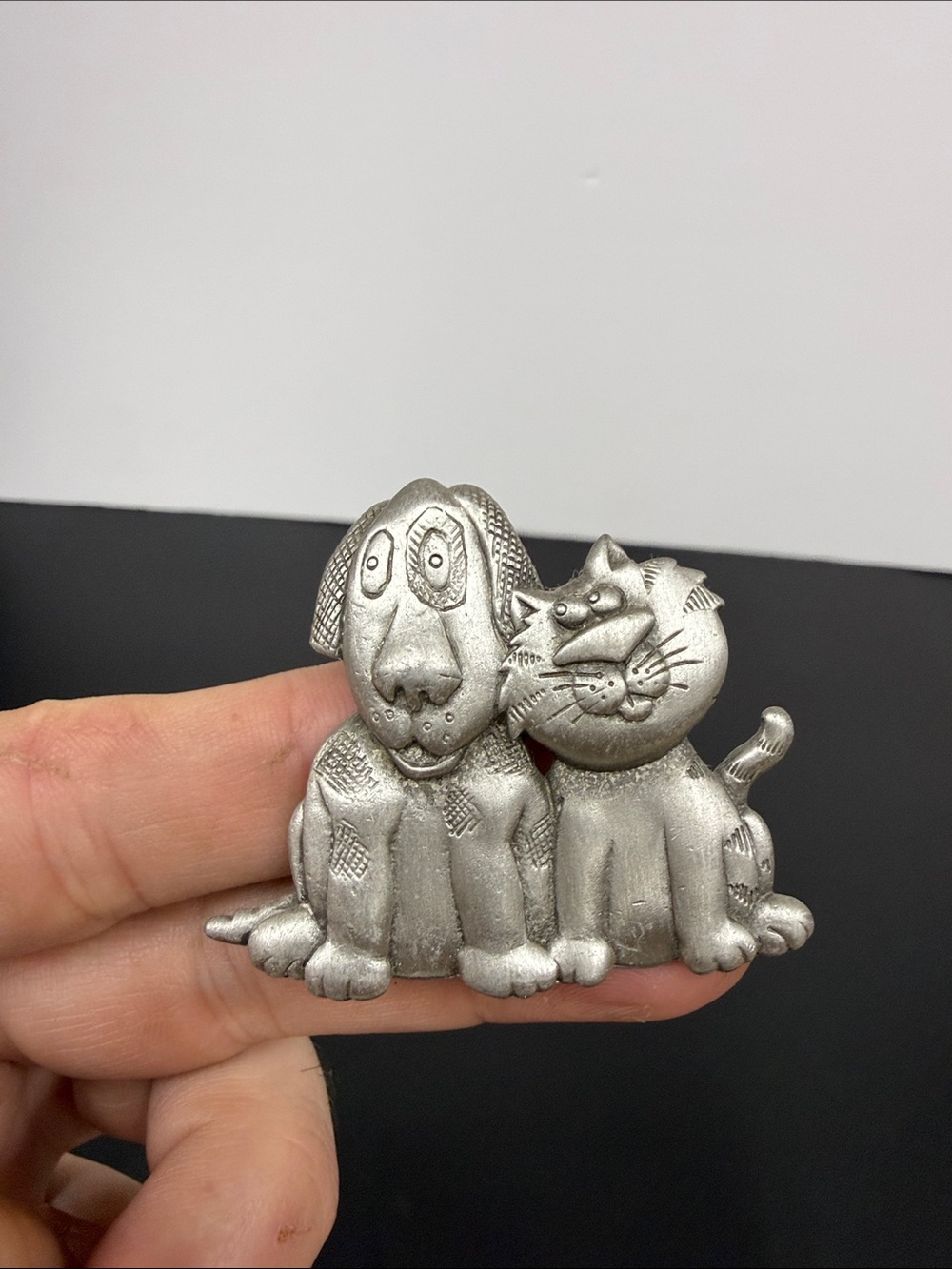 Silver Dog & Cat Brooch Pin - Silver Pet Pair